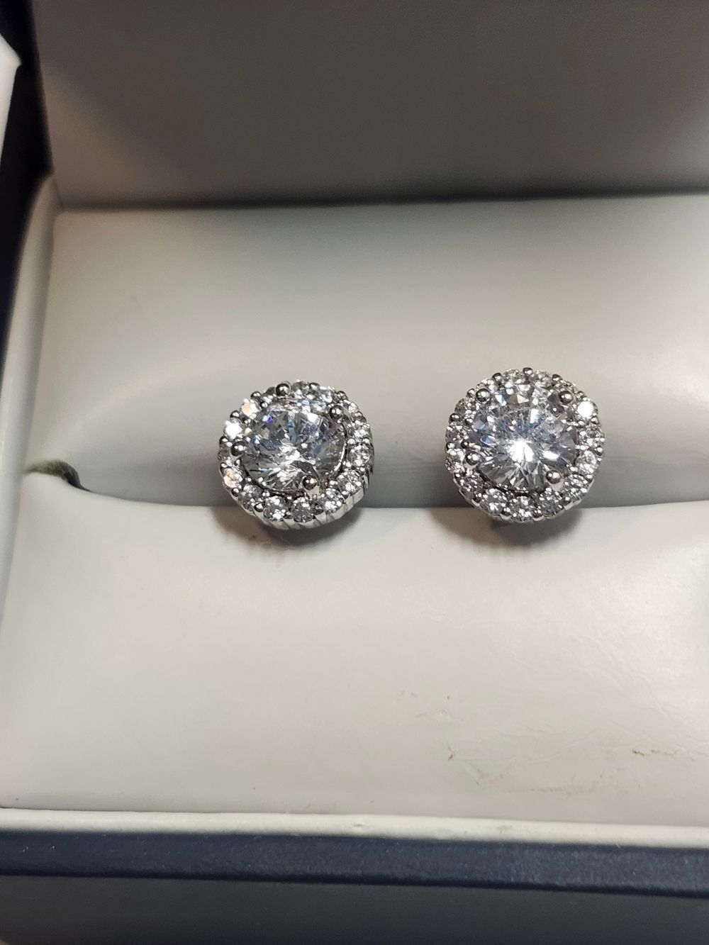 Sterling Silver Classic Halo Cubic Zirconia Stud Earrings